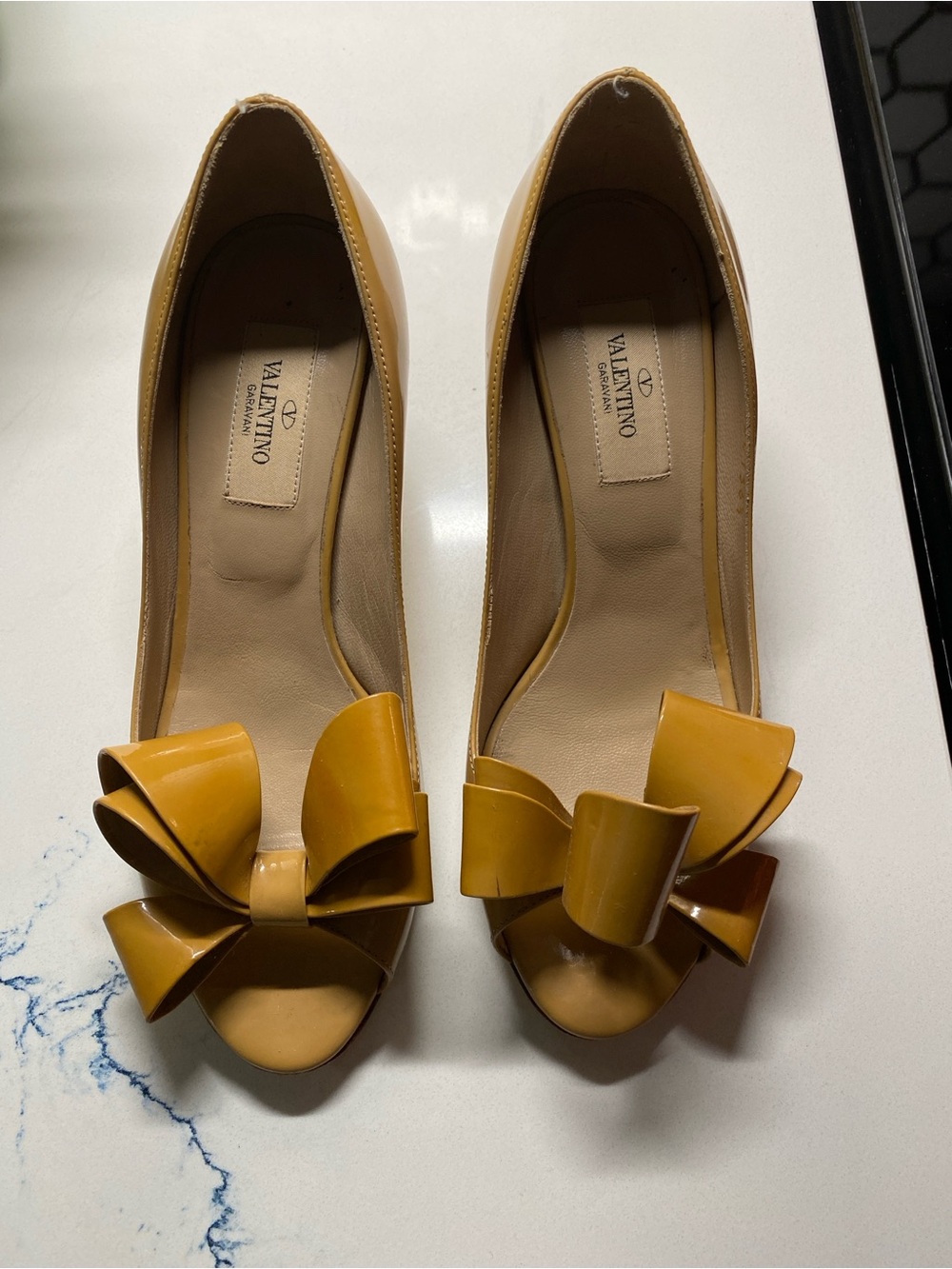 Valentino Women's Yellow Bow Peep-Toe Pumps